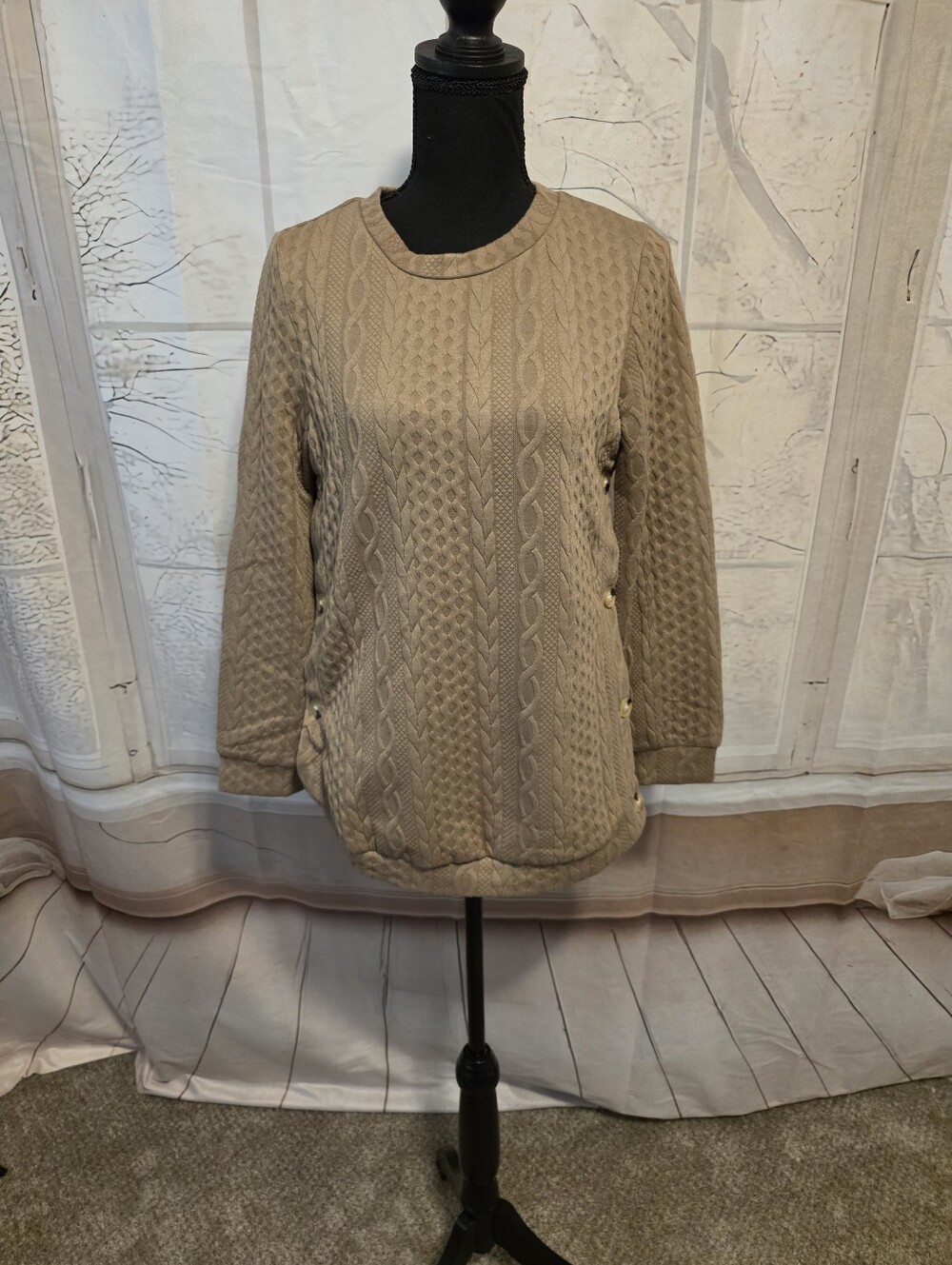 Kohl's Beige Cable Knit Crewneck Sweater